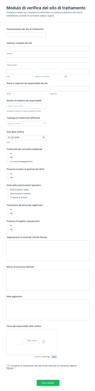 Modulo Di Verifica Sito Di Trattamento
