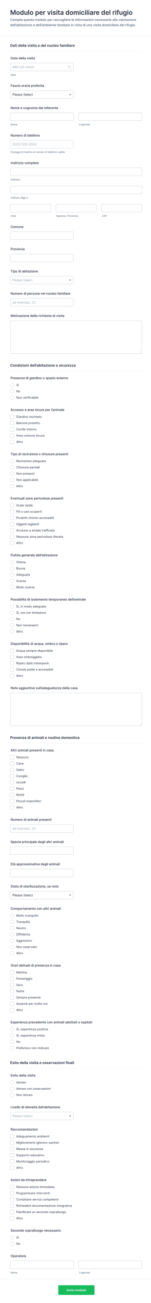 Modulo Di Visita Di Soccorso A Casa