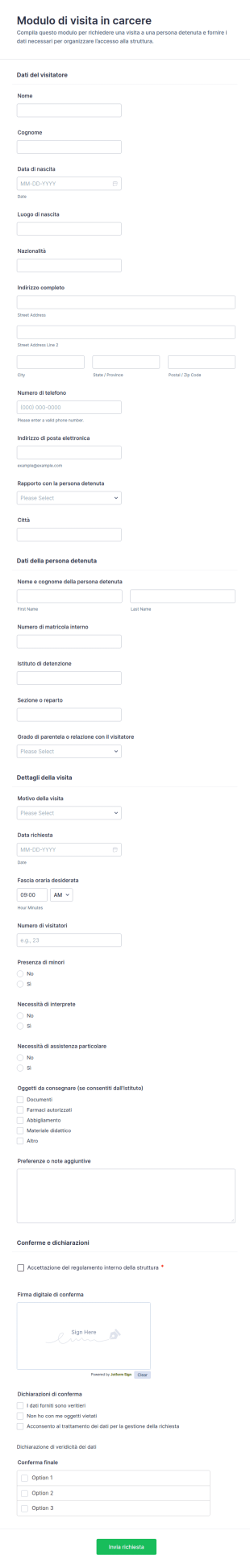 Modulo Di Visita In Carcere Form
