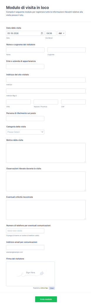 Modulo Di Visita In Sito Form