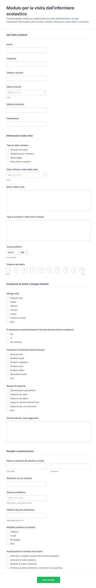 Modulo Di Visita Infermieristica Scolastica