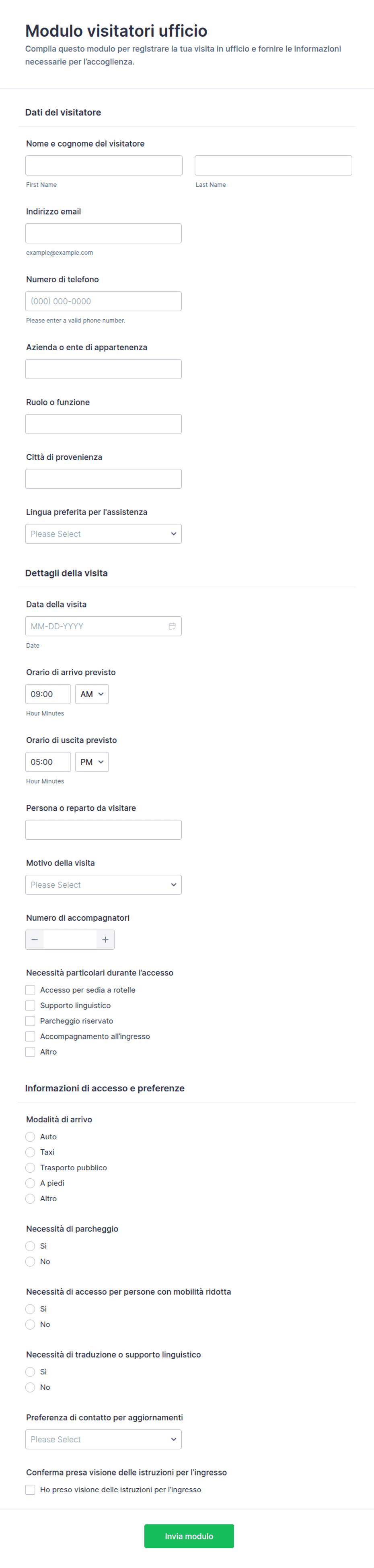 Modulo di Visitatore per Ufficio | Jotform