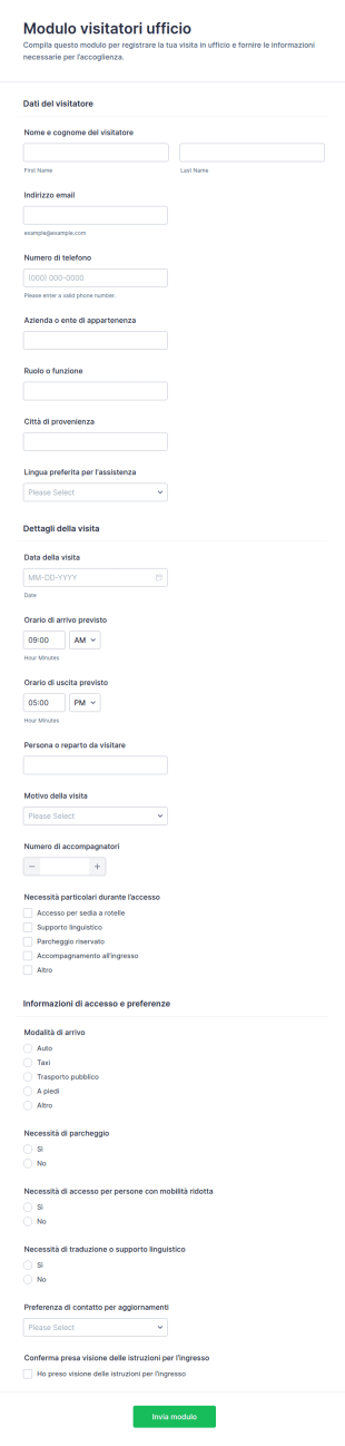 Modulo Registrazione Visitatori Ufficio