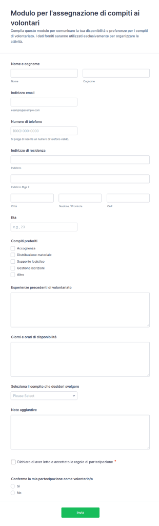 Modulo Di Volontariato