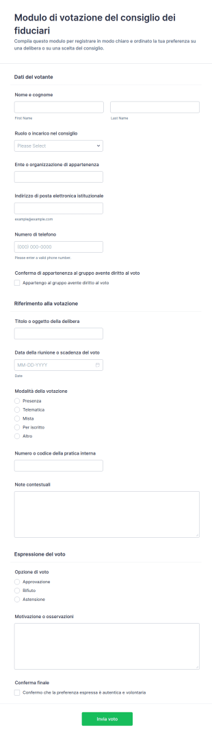 Modulo Di Votazione Del Consiglio Di Amministrazione