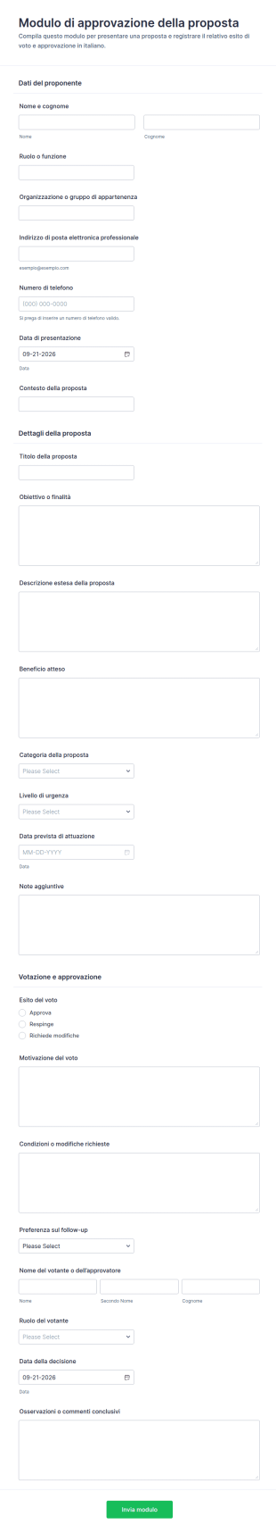 Modulo Di Votazione Per Approvazione Proposta