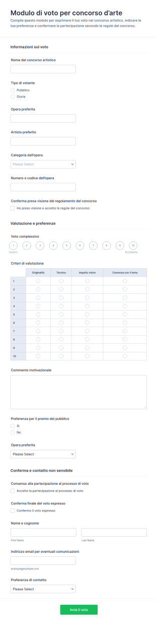 Modulo Di Votazione Per Concorso Artistico