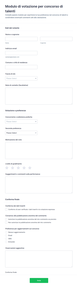 Modulo Di Votazione Per Il Concorso Di Talenti