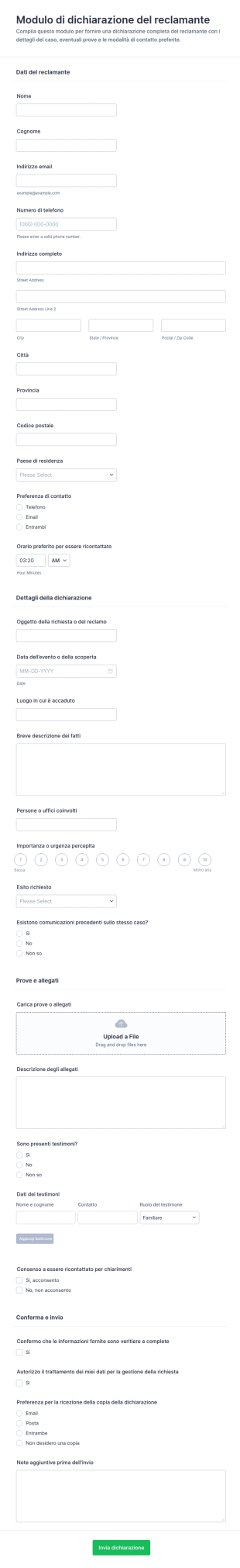 Modulo Dichiarazione Del Richiedente