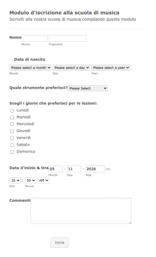 Modulo D'iscrizione Alla Scuola Di Musica
