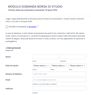 Modulo Domanda Borsa Di Studio