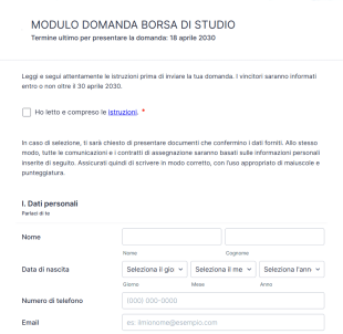 Modulo Domanda Borsa Di Studio Form Template