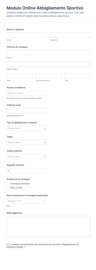Modulo D’ordine Abbigliamento Sportivo