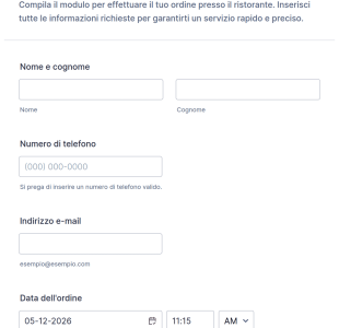 Modulo D'Ordine Al Ristorante