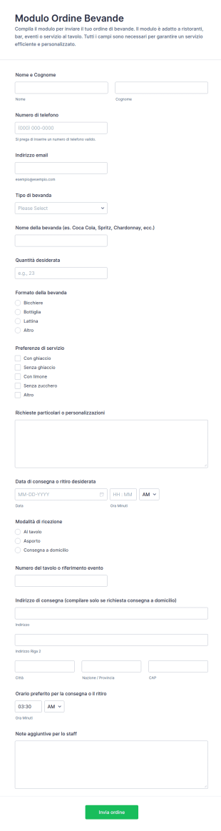 Modulo D’ordine Bevande