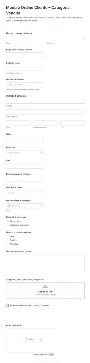 Modulo D’ordine Cliente
