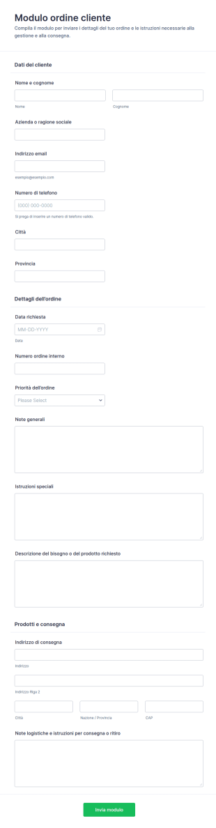 Modulo D’ordine Clienti