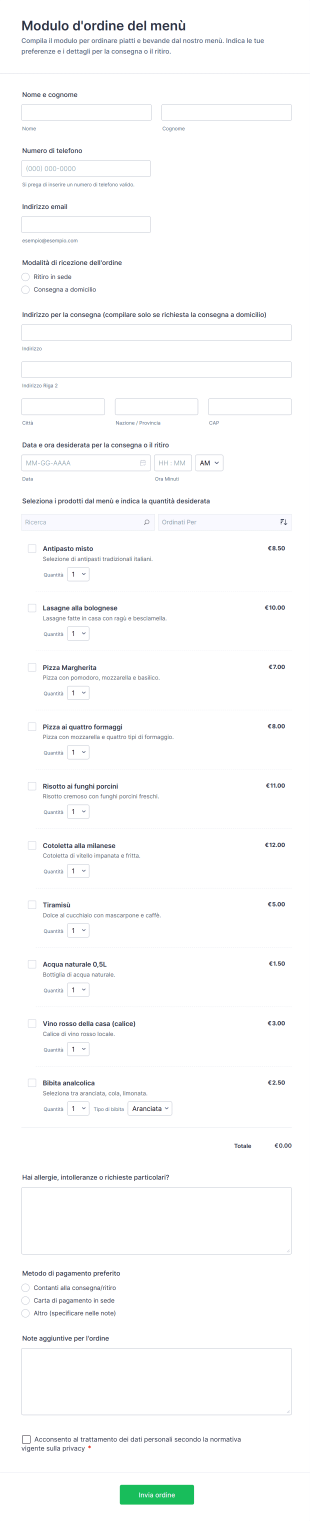 Modulo D'ordine Del Menù