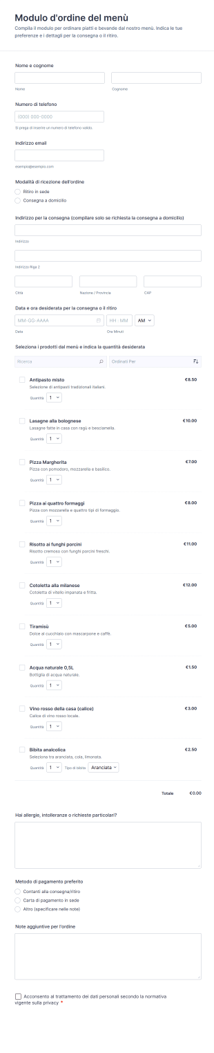 Modulo D'ordine Del Menù