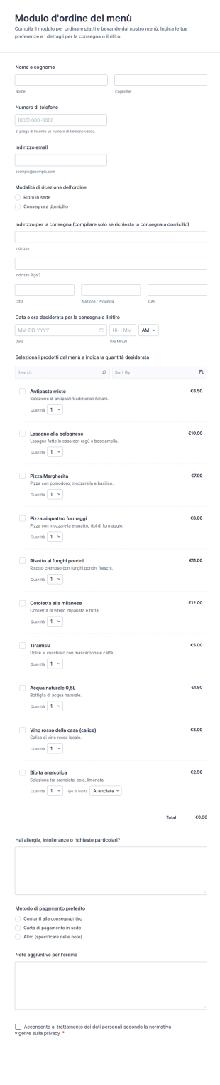 Modulo D'ordine Del Menù