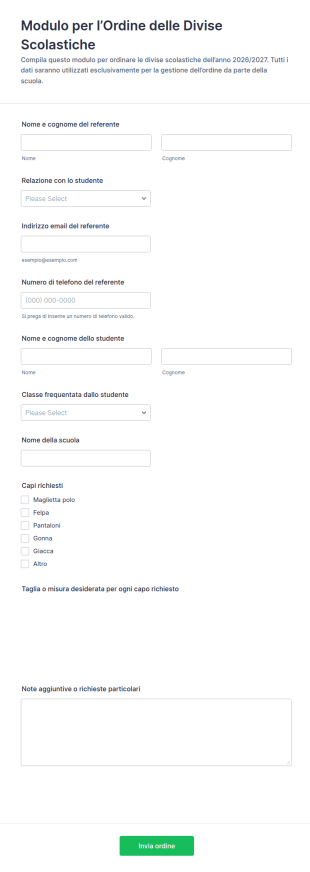 Modulo D’ordine Dell’uniforme Scolastica