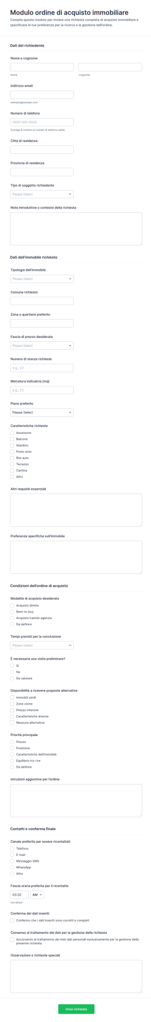 Modulo D’ordine Di Acquisto Immobiliare