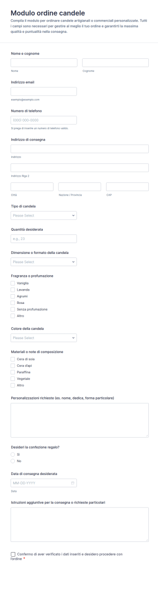 Modulo D’ordine Di Candele