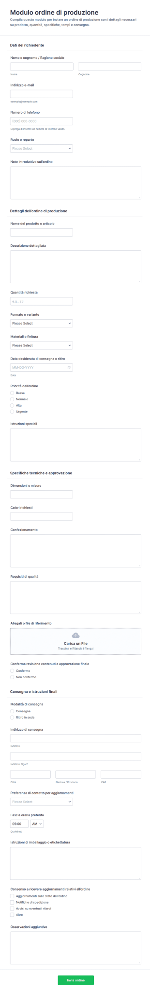 Modulo D'Ordine Di Produzione