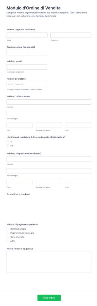 Modulo D'Ordine Di Vendita