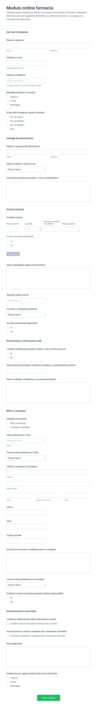 Modulo D'Ordine Farmaceutico