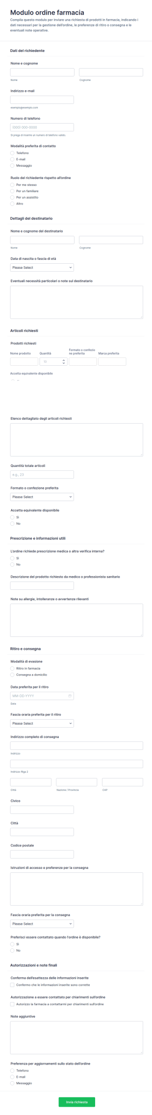 Modulo D'Ordine Farmaceutico