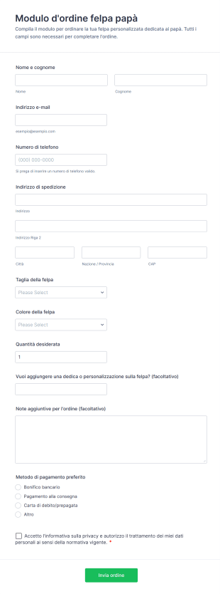 Modulo D'ordine Felpa Papà