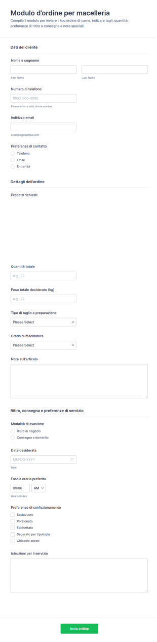 Modulo D’Ordine Macelleria