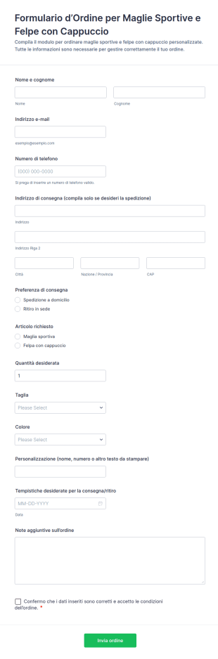 Modulo D’Ordine Maglie E Felpe
