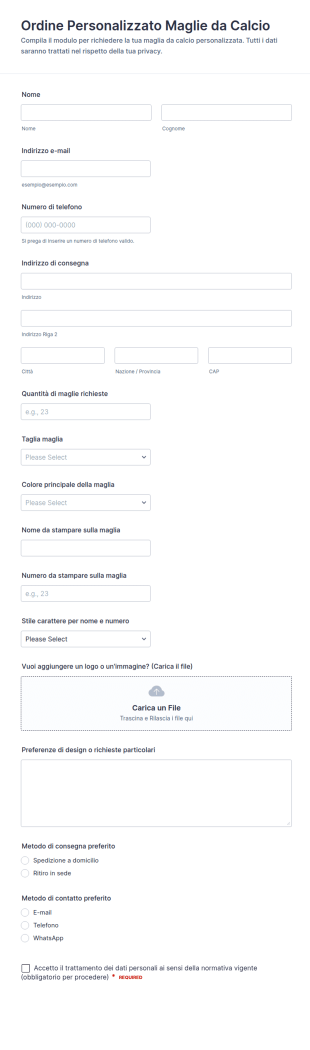 Modulo D’Ordine Maglie Personalizzate