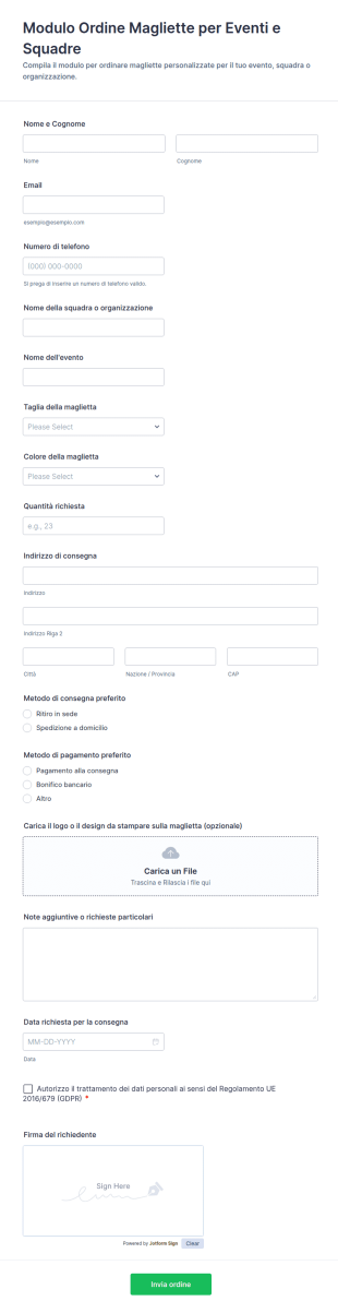 Modulo D’ordine Magliette