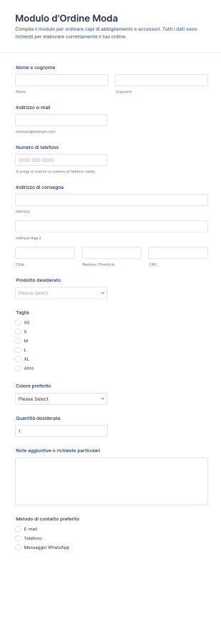 Modulo D'Ordine Moda