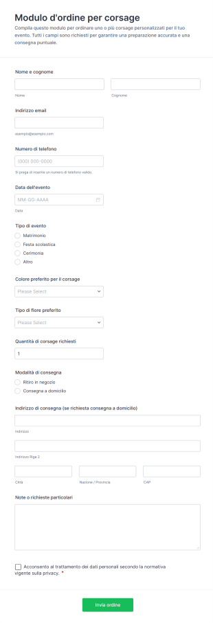 Modulo D'ordine Per Corsage