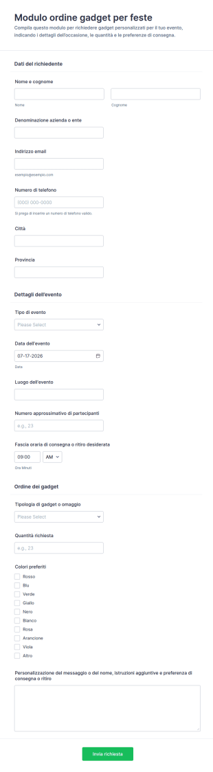 Modulo D’Ordine Per Favori Di Partito