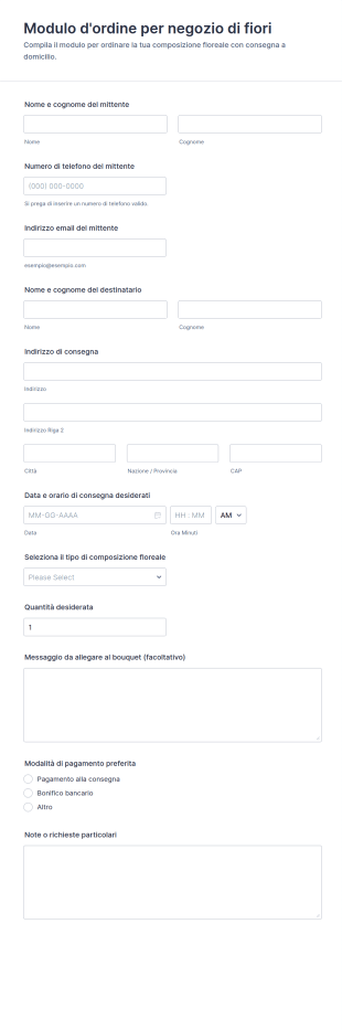 Modulo D'Ordine Per Fioraio
