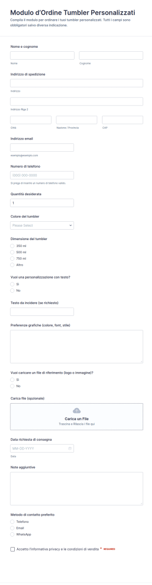 Modulo D’Ordine Per Il Tumbler