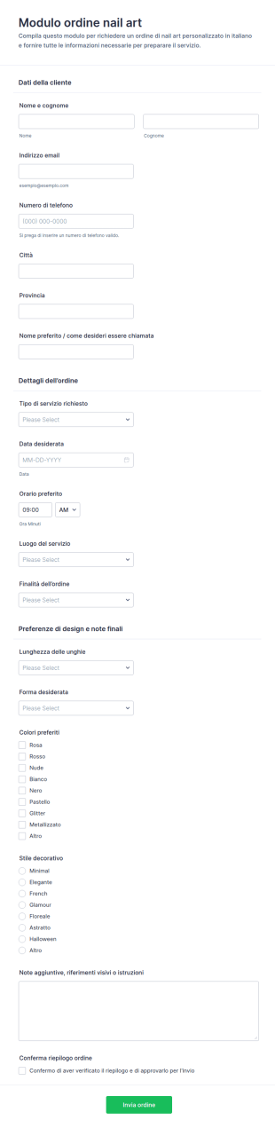 Modulo D’Ordine Per Nail Art