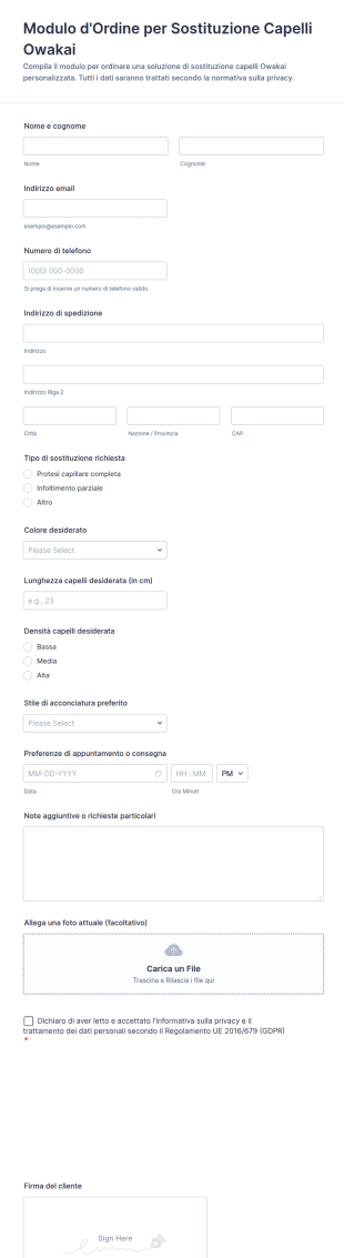 Modulo D'Ordine Per Sostituzione Capelli Owakai