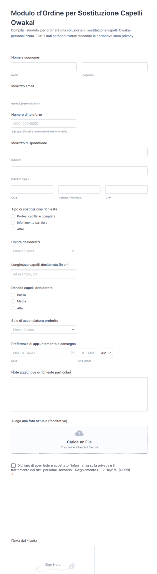 Modulo D'Ordine Per Sostituzione Capelli Owakai