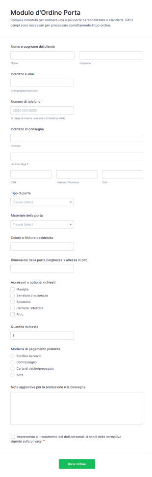Modulo D'Ordine Porta
