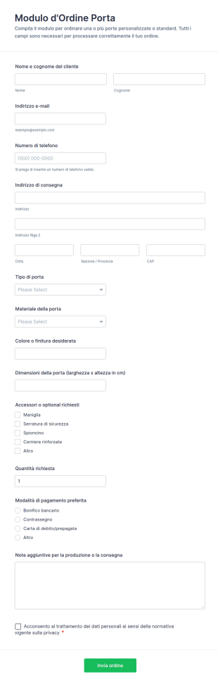 Modulo D'Ordine Porta