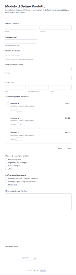 Modulo D'Ordine Prodotto