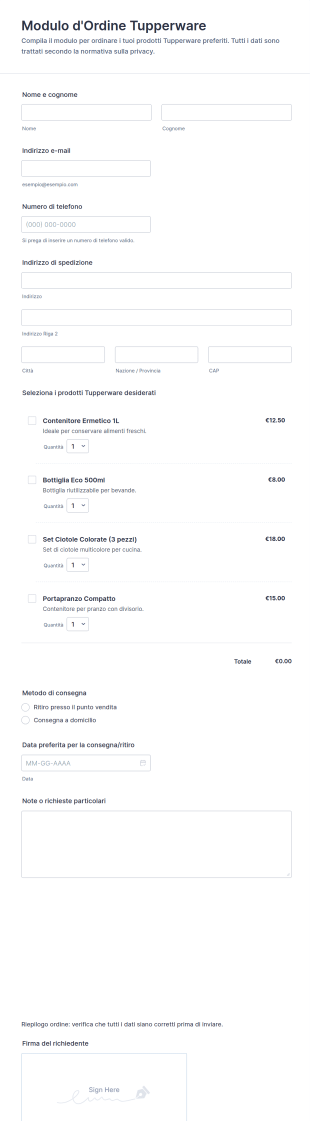 Modulo D'Ordine Tupperware