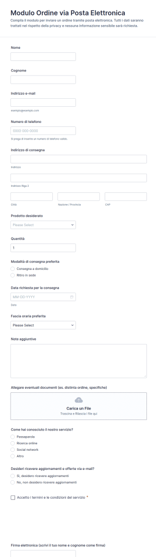 Modulo D’ordine Via Email
