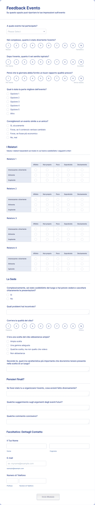 Modulo Feedback Evento Form Template